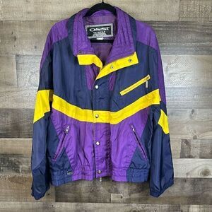 Ossi Skiwear Men’s Size XL Vintage Snow Windbreaker Jacket Purple Blue Zip Up